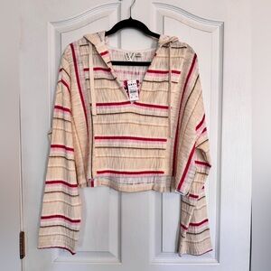 Roxy Todos Santos Poncho Multicolor Striped Hooded Top Size Medium NWT